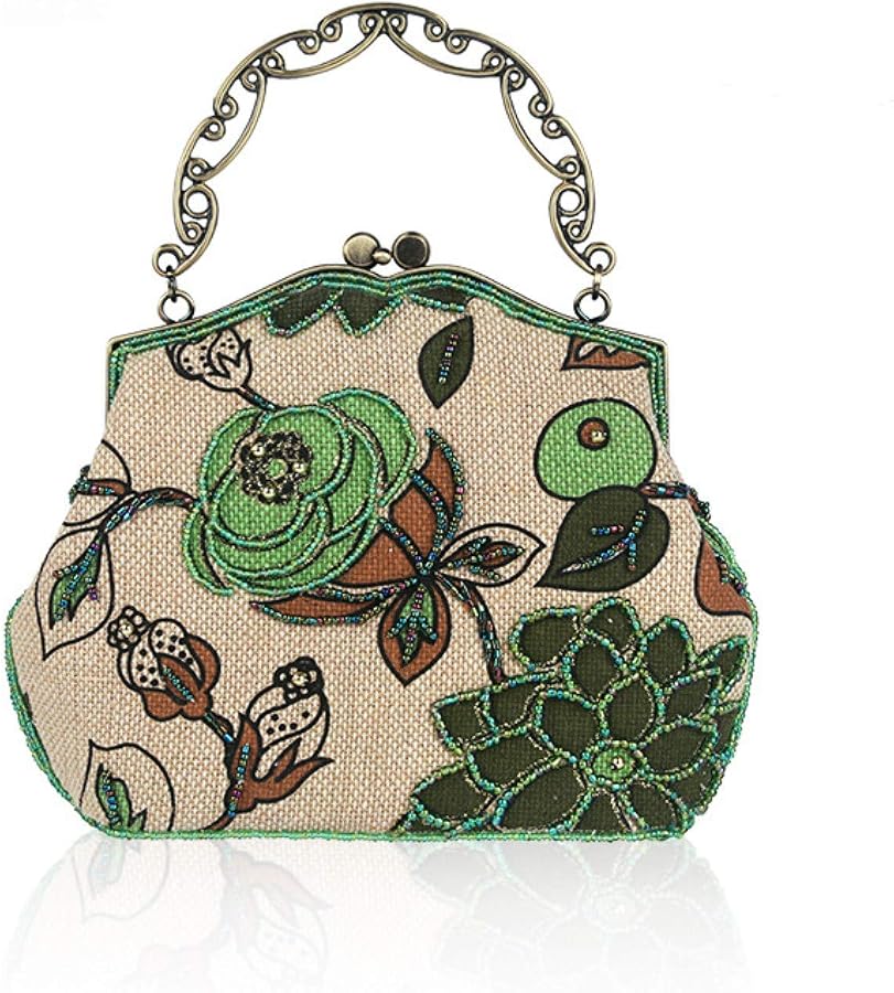 Amazon | レディースビンテージ花の刺繍ビーズパーティーウェディング